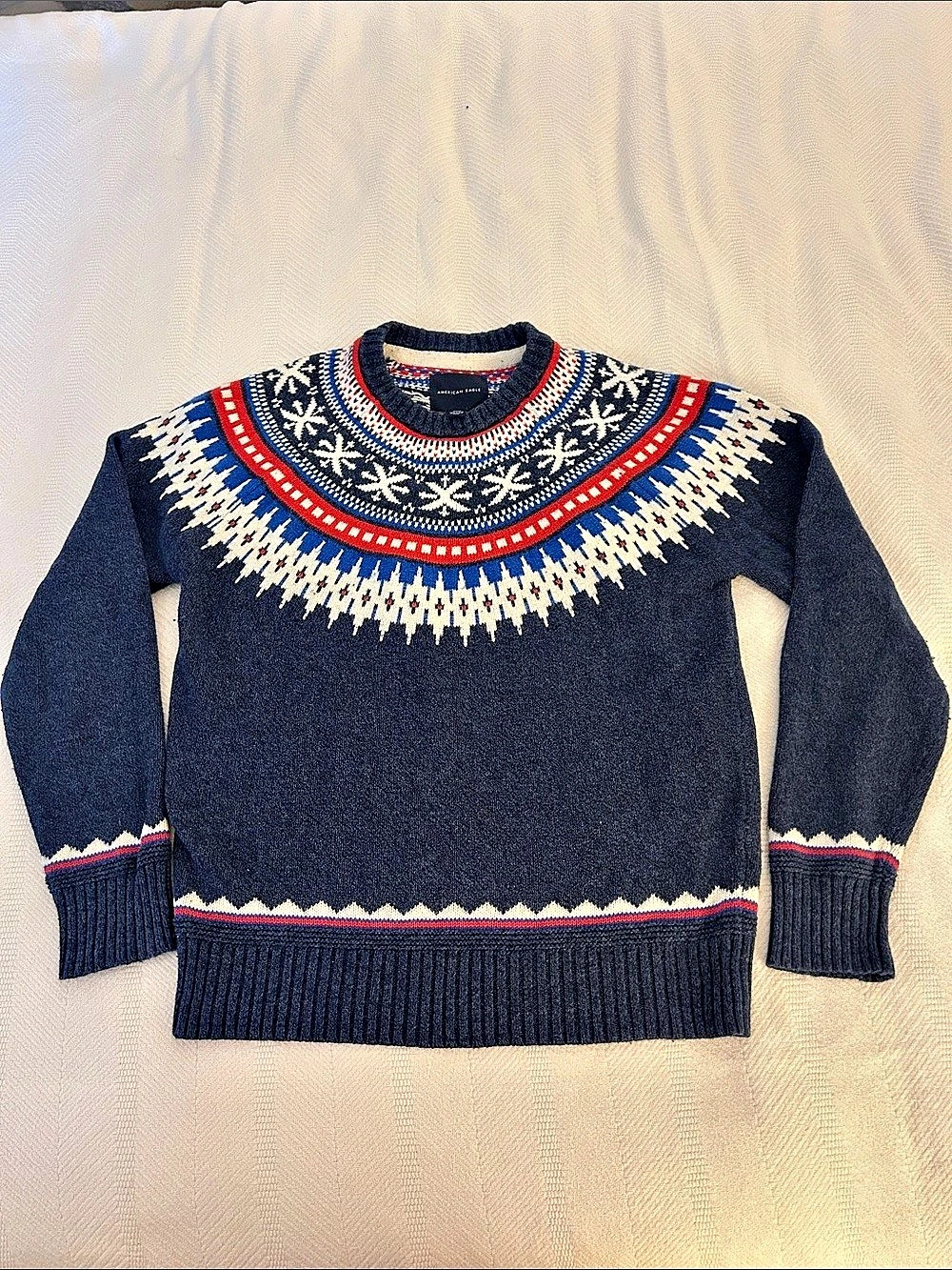 American Eagle Outfitters Fair Isle Crewneck Sweater in Blue & Red